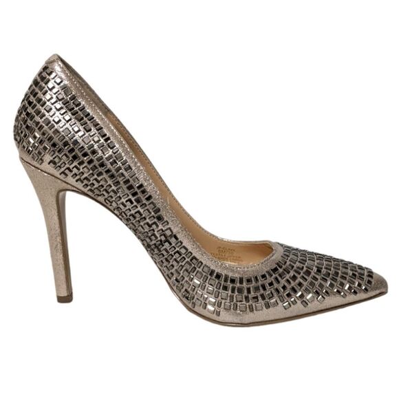 JESSICA SIMPSON Claya Metallic Faux Suede Rhinestone Heels 6 - Picture 6 of 12